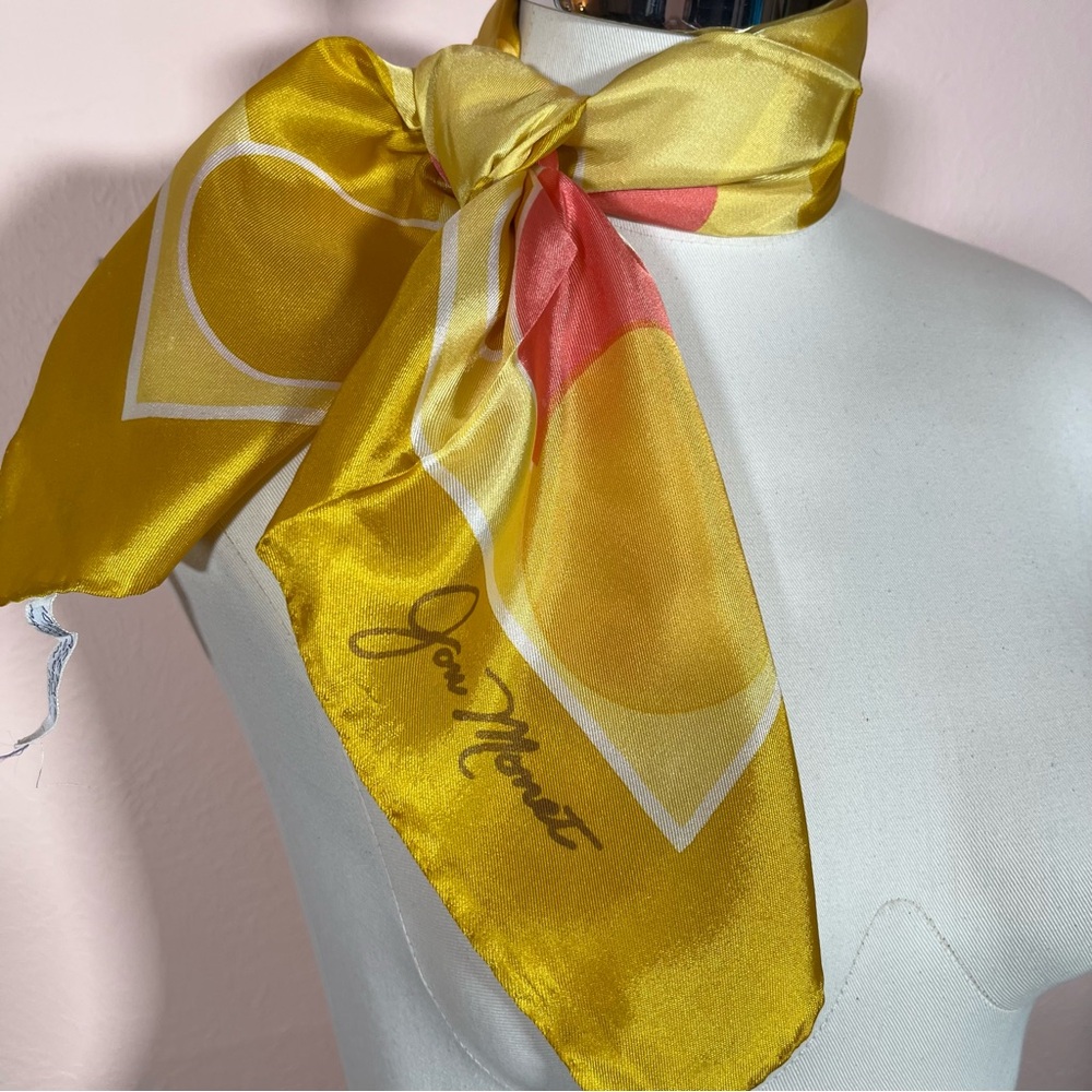 Jon Monet Vintage 1940 art deco polka dot Yellow pink mod Made in Italy Scarf - Picture 11 of 17